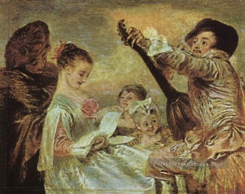 La leçon de musique Jean Antoine Watteau classique rococo Peinture à l'huile